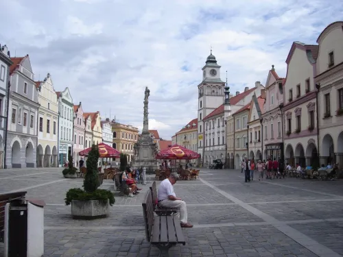 Masaryk Square in Trebon, stop 3 on the self-guided walking tour