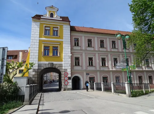 Hradecká Gate in Trebon, stop 1 on the self-guided walking tour
