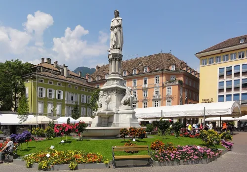 Piazza Walther in Bolzano, stop 1 on the self-guided walking tour