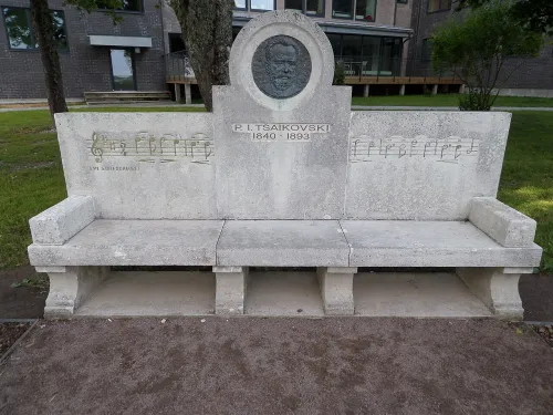 Tchaikovsky Bench in Haapsalu, stop 6 on the self-guided walking tour