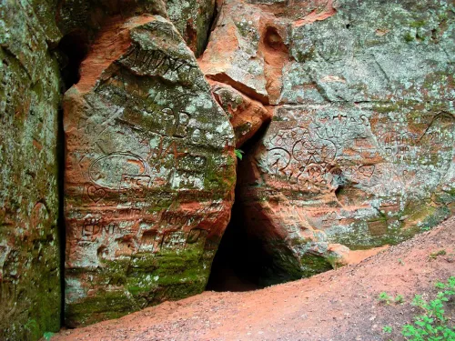 Krauklu Cliff and Raven Gorge in Sigulda, stop 3 on the self-guided walking tour