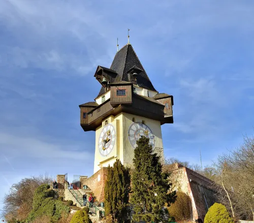 Uhrturm (Clock Tower) in Graz, stop 7 on the self-guided walking tour