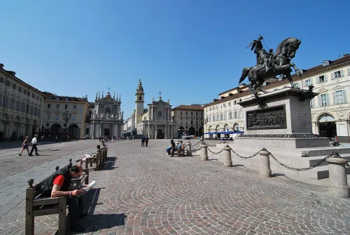 Piazza San Carlo in Turin, stop 5 on the self-guided walking tour