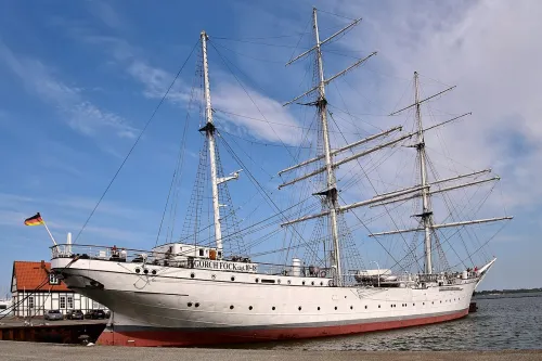 Gorch Fock I in Stralsund, stop 4 on the self-guided walking tour
