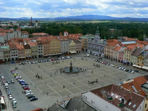 Přemysl Otakar II Square in Ceske Budejovice, stop 1 on the self-guided walking tour
