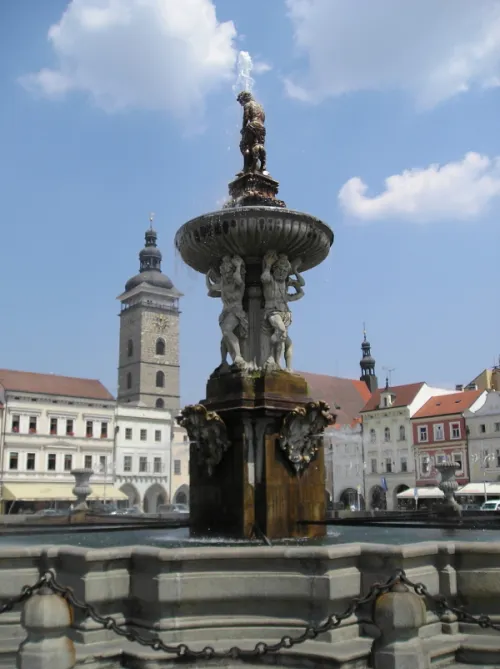 Samson Fountain in Ceske Budejovice, stop 5 on the self-guided walking tour