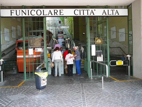 Funicular to Citta Alta in Bergamo, stop 1 on the self-guided walking tour