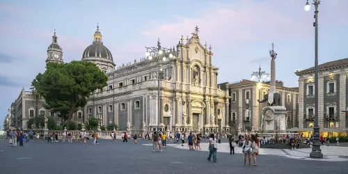 Piazza del Duomo and Elephant Fountain in Catania, stop 1 on the self-guided walking tour