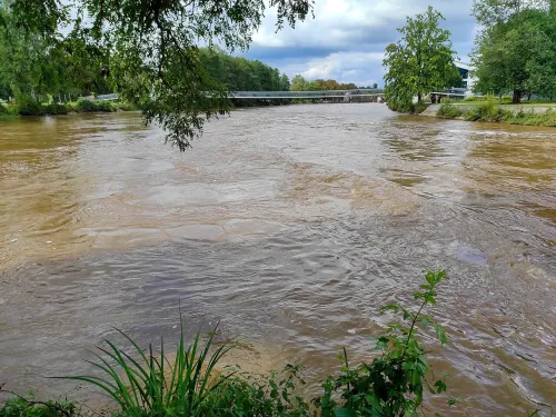 Confluence of Vltava and Malše in Ceske Budejovice, stop 8 on the self-guided walking tour