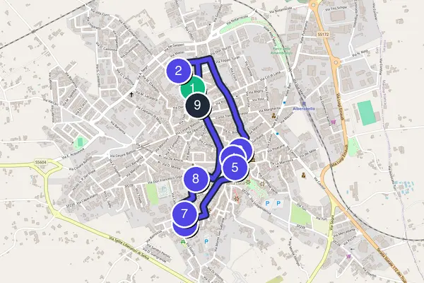Mappa dell'anello del tour a piedi autoguidato di Alberobello