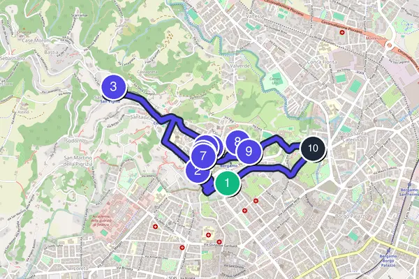 Karte der selbstgeführten Tour-Runde durch Bergamo
