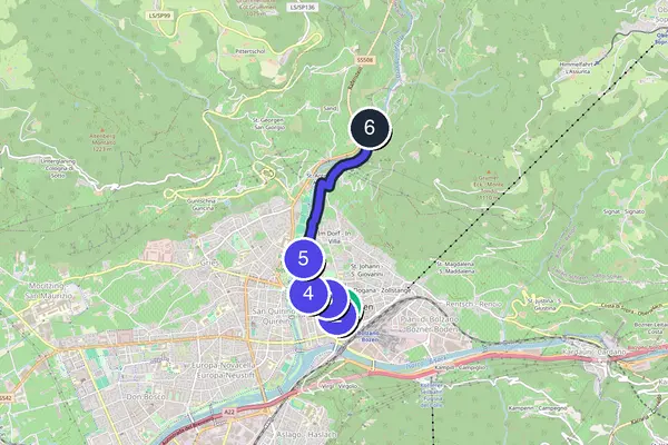 Mappa dell'anello del tour a piedi autoguidato di Bolzano