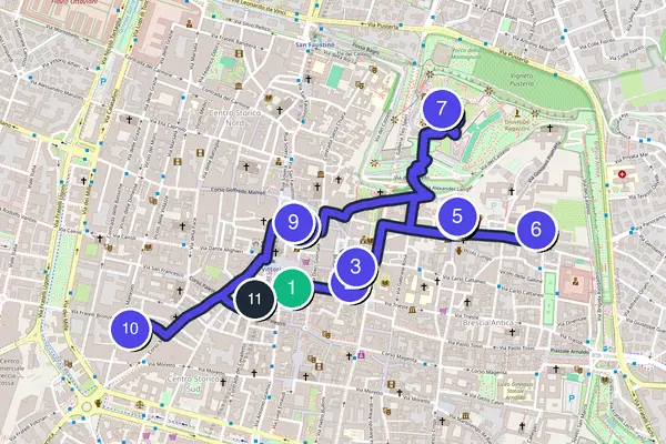 Mappa dell'anello del tour a piedi autoguidato di Brescia