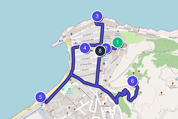 Mappa dell'anello del tour a piedi autoguidato di Cefalù