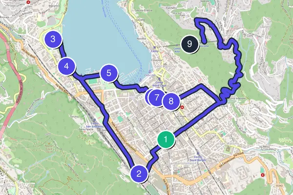 Karte der selbstgeführten Tour-Runde durch Como