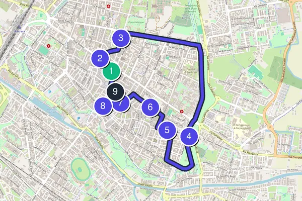 Mappa dell'anello del tour a piedi autoguidato di Ferrara