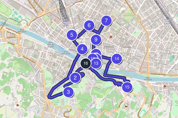 Karte der selbstgeführten Tour-Runde durch Florenz