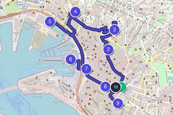 Map of the self-guided Genoa walking tour loop