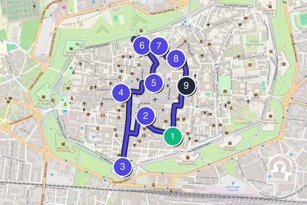 Karte der selbstgeführten Tour-Runde durch Lucca