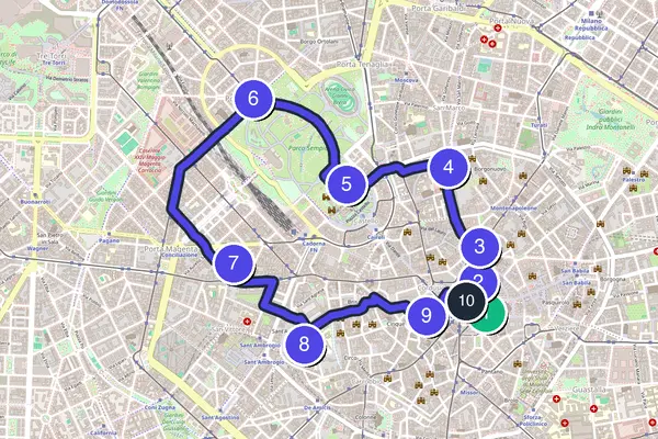 Map of the self-guided Milan walking tour loop
