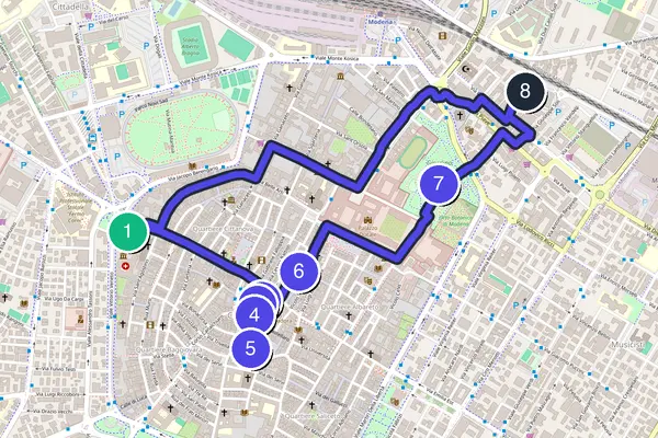 Map of the self-guided Modena walking tour loop