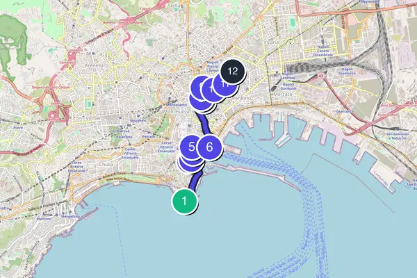 Mappa dell'anello del tour a piedi autoguidato di Napoli