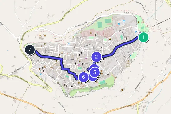 Mappa dell'anello del tour a piedi autoguidato di Orvieto