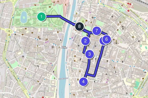 Mapa del recorrido autoguiado a pie por Parma