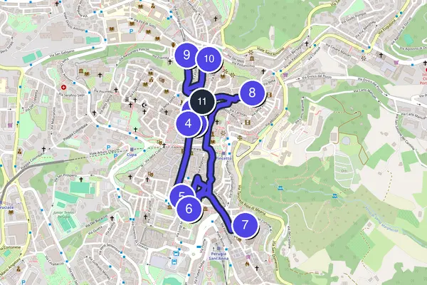 Mappa dell'anello del tour a piedi autoguidato di Perugia