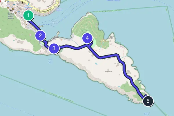 Mappa dell'anello del tour a piedi autoguidato di Portofino