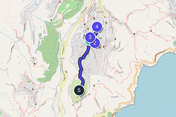 Mappa dell'anello del tour a piedi autoguidato di Ravello