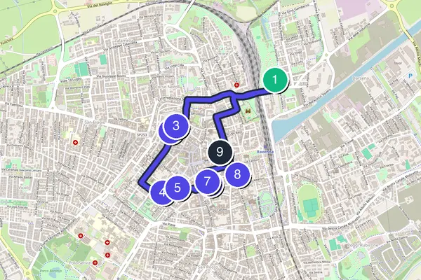 Karte der selbstgeführten Tour-Runde durch Ravenna