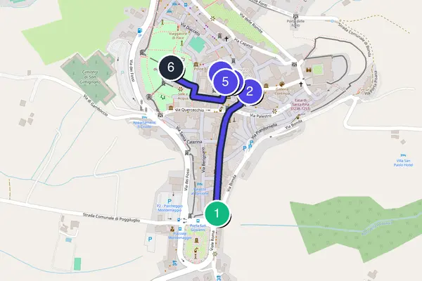 Mappa dell'anello del tour a piedi autoguidato di San Gimignano