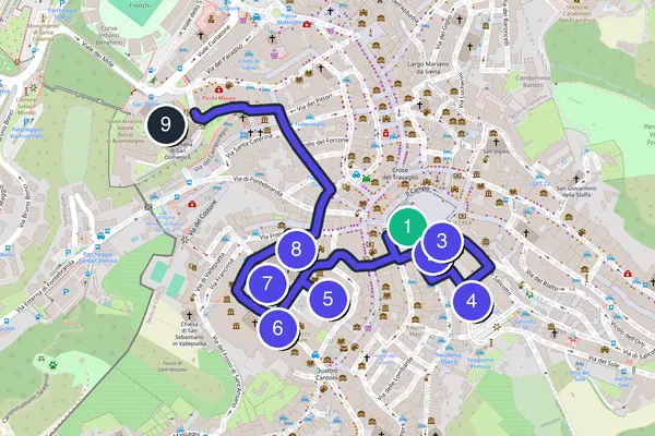Karte der selbstgeführten Tour-Runde durch Siena