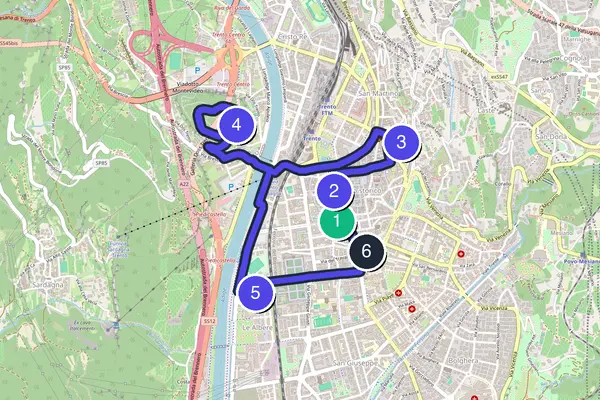 Mappa dell'anello del tour a piedi autoguidato di Trento