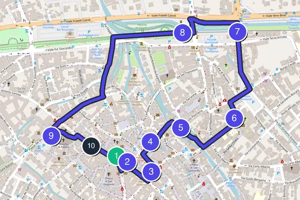 Mappa dell'anello del tour a piedi autoguidato di Treviso