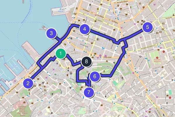 Mappa dell'anello del tour a piedi autoguidato di Trieste