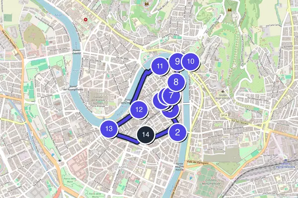 Mappa dell'anello del tour a piedi autoguidato di Verona