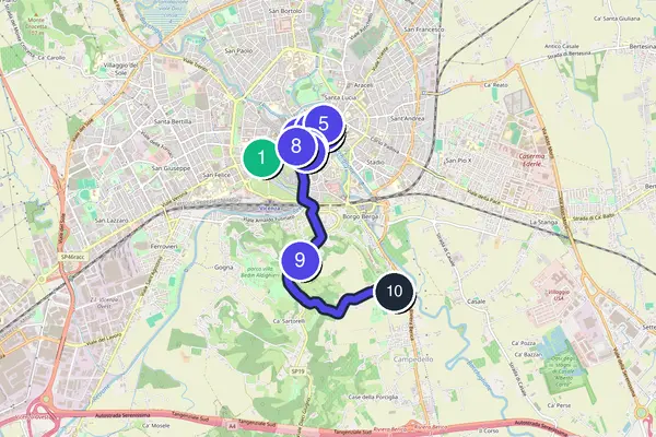 Mappa dell'anello del tour a piedi autoguidato di Vicenza