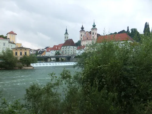 Confluence of the Steyr and Enns Rivers, stop 6 on the self-guided walking tour