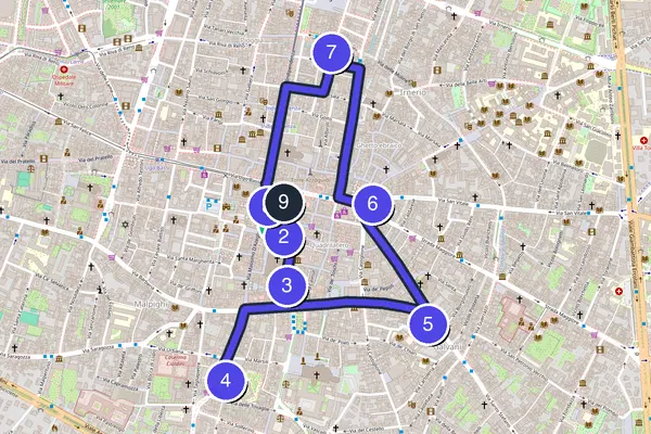 Mappa dell'anello del tour a piedi autoguidato di Bologna