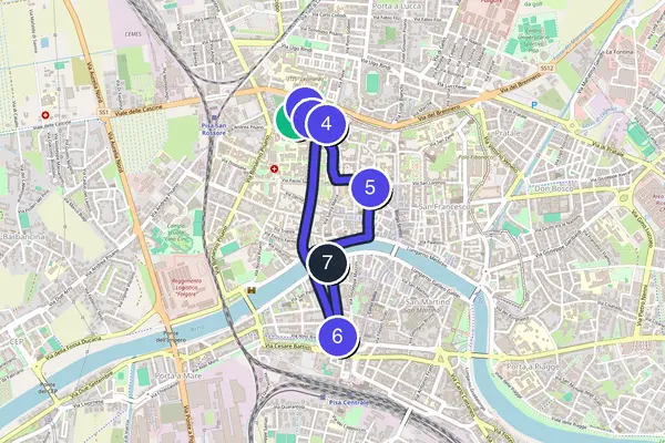 Karte der selbstgeführten Tour-Runde durch Pisa