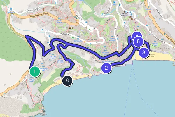Karte der selbstgeführten Tour-Runde durch Positano